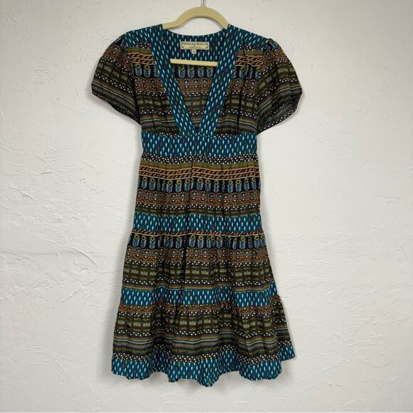 What Comes Around Goes Around Anthro Mixed Print Tiered Mini Dress Womens 4 - Picture 1 of 10